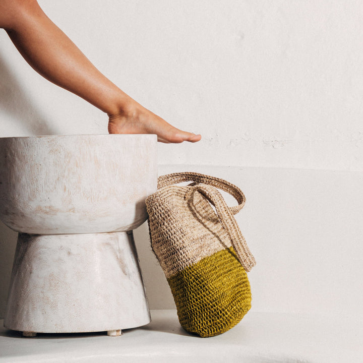 Bicolor Fique Tote — Beige / Green by Matamba at White Label Project