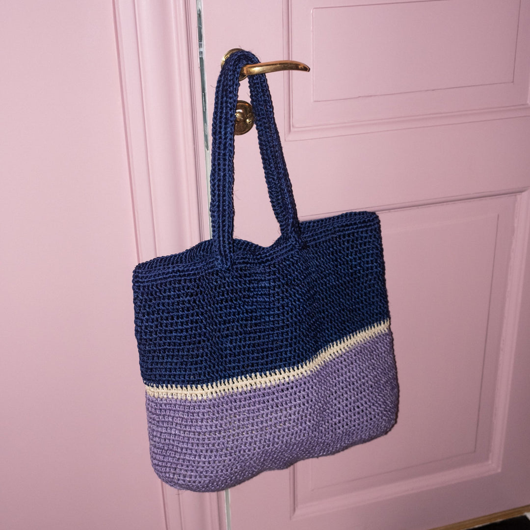 Bicolor Fique Tote — Navy / Lilac by Matamba at White Label Project