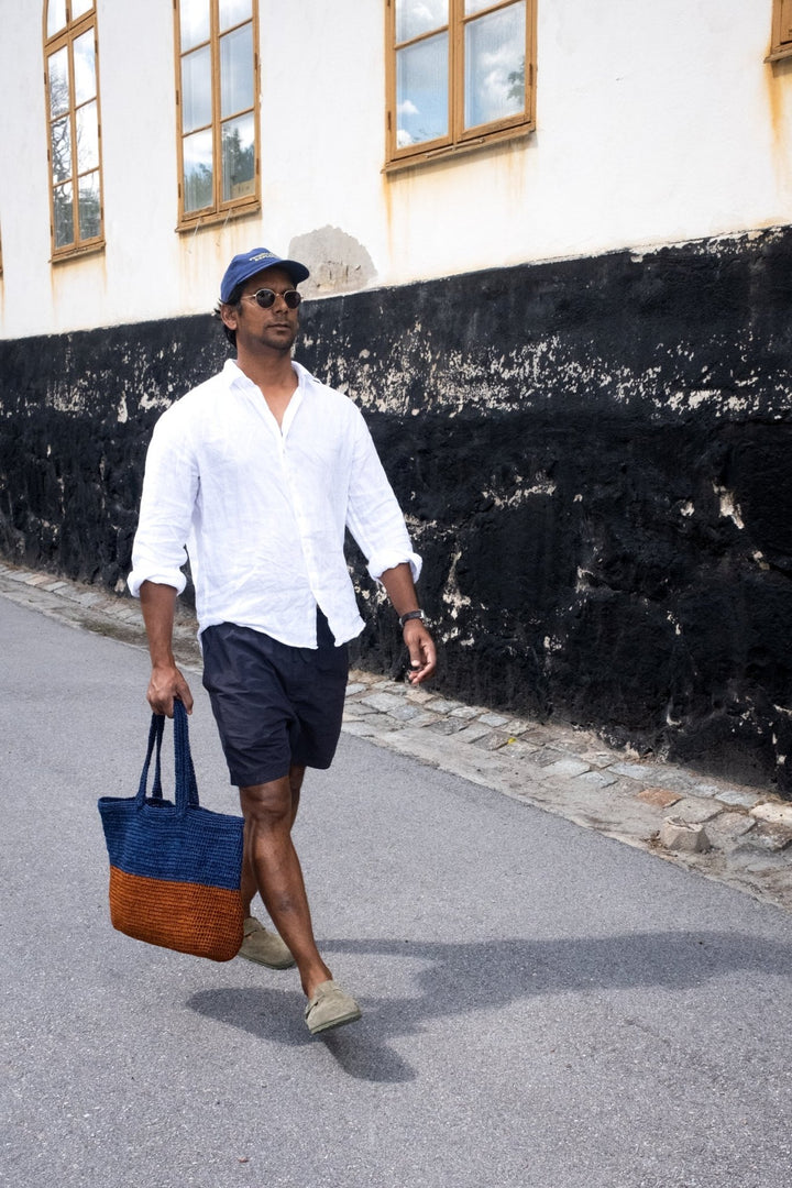 Bicolor Fique Tote — Navy / Orange by Matamba at White Label Project
