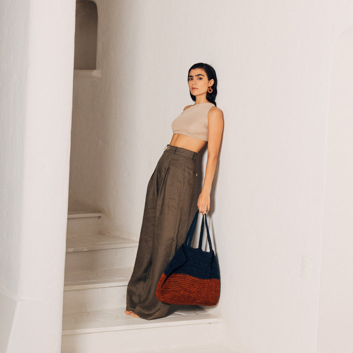 Bicolor Fique Tote — Navy / Orange by Matamba at White Label Project