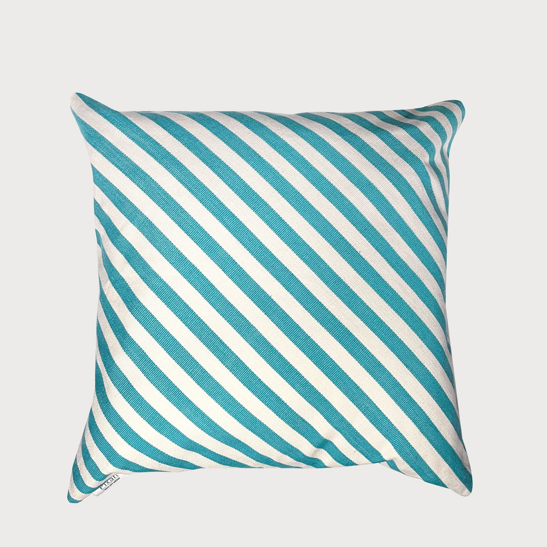 Lines Series cushion - Aquamarine and beige stripes by Pixan at White Label Project