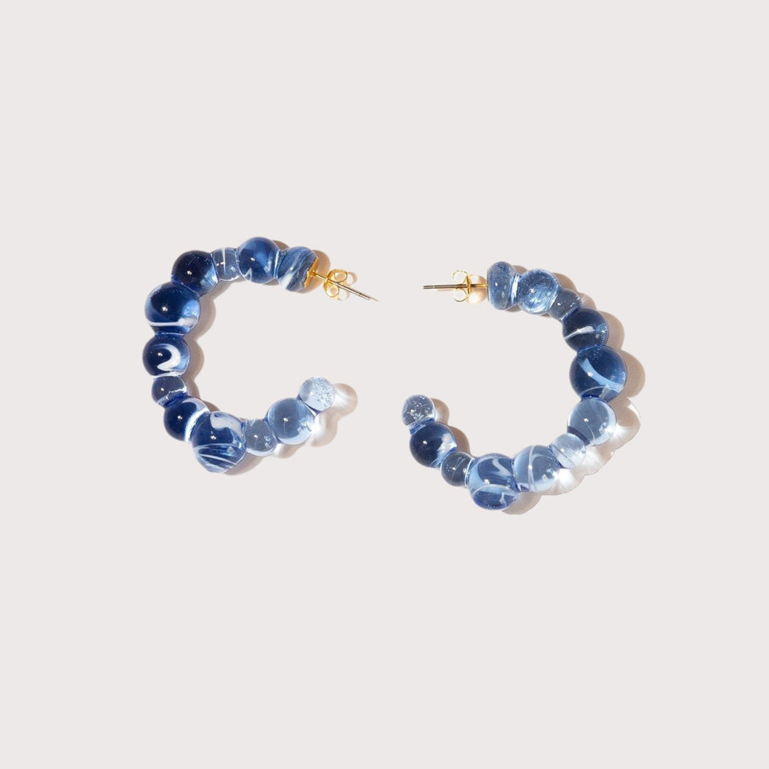 Media Luna Earrings — Marbled Blue by Studio Conchita at White Label Project