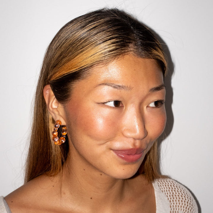 Media Luna Earrings — Marbled Pink / Orange by Studio Conchita at White Label Project
